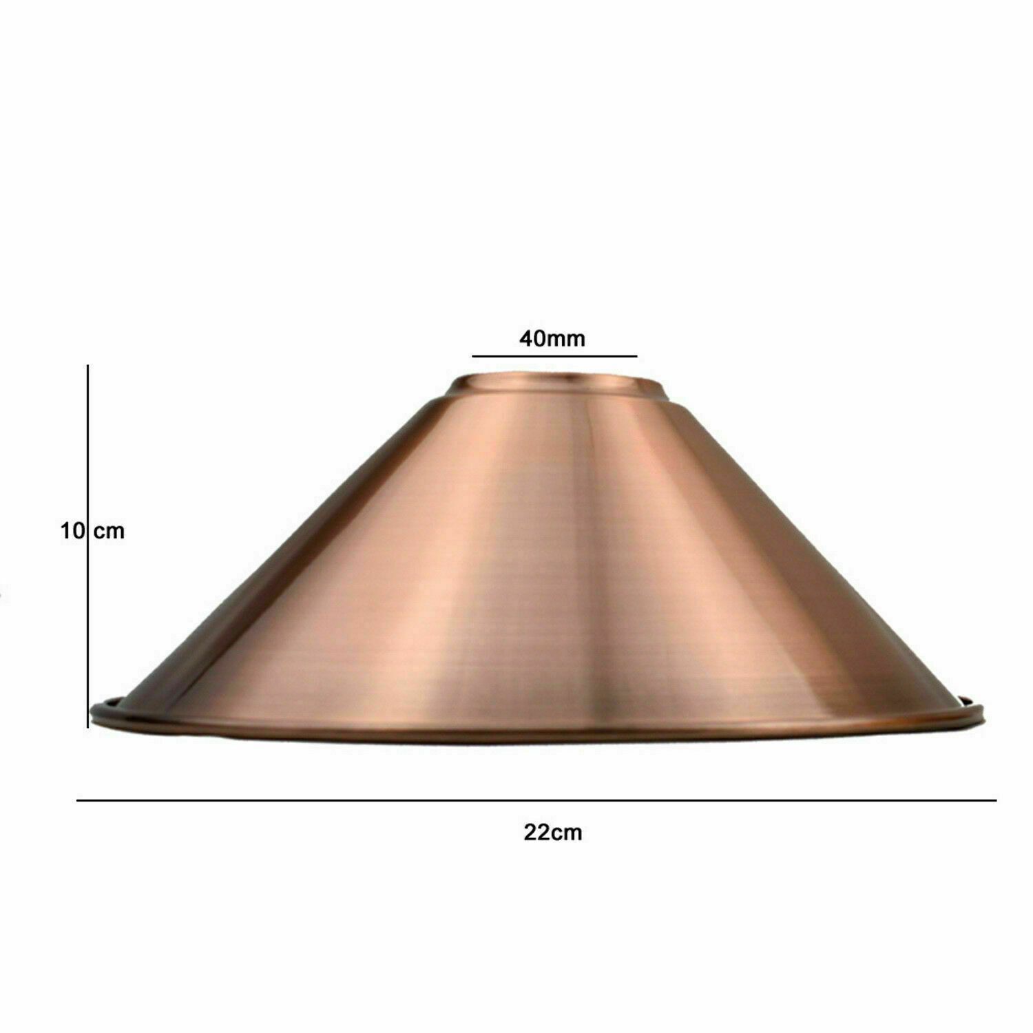 Industrial Cone Metal Easy Fit Pendant Lamp Shade in various colors including Black, White, Copper, and Rose Gold, showcasing a contemporary design.