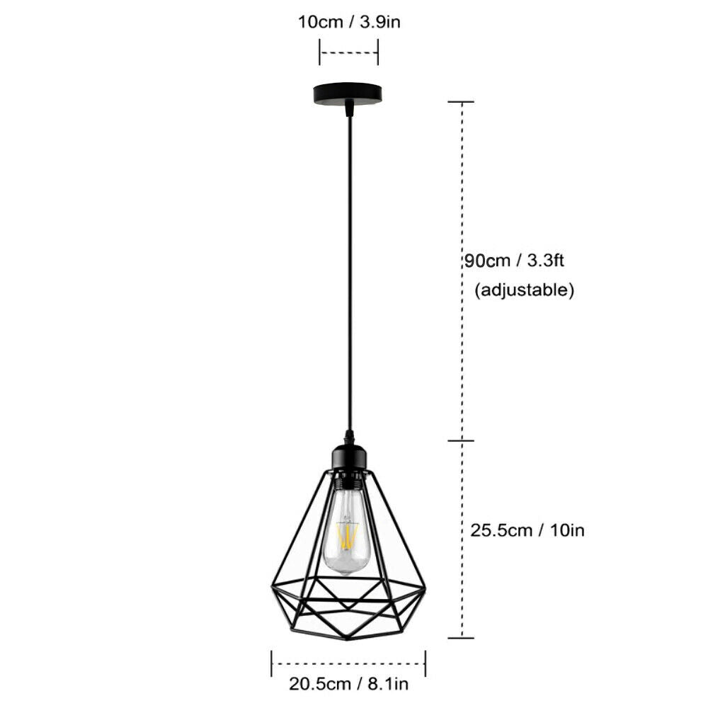 Industrial Geometric Cage Pendant Lamp showcasing a black metal design with a geometric cage structure, ideal for modern decor.