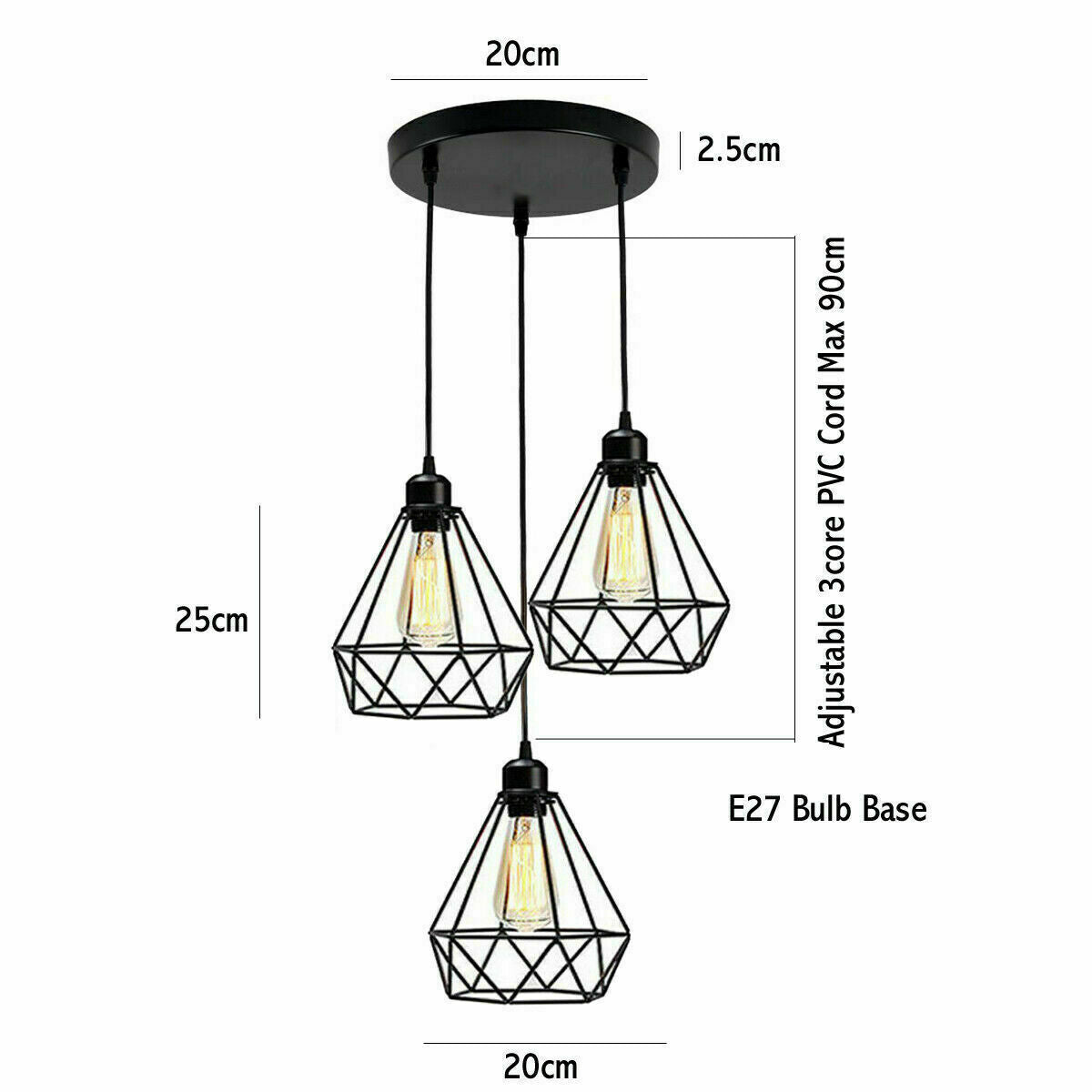 Industrial Geometric Cage Pendant Lamp showcasing a black metal design with a geometric cage structure, ideal for modern decor.