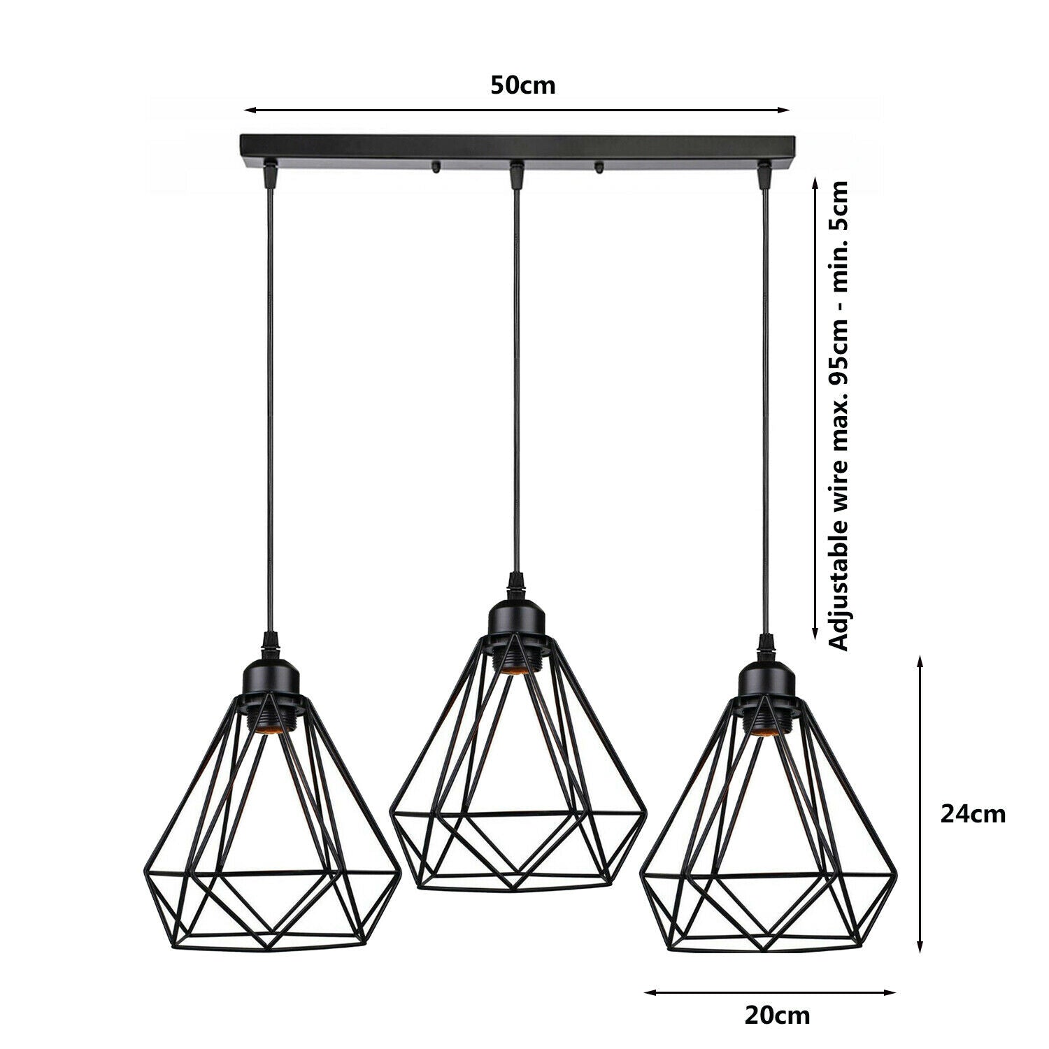 Industrial Geometric Cage Pendant Lamp showcasing a black metal design with a geometric cage structure, ideal for modern decor.