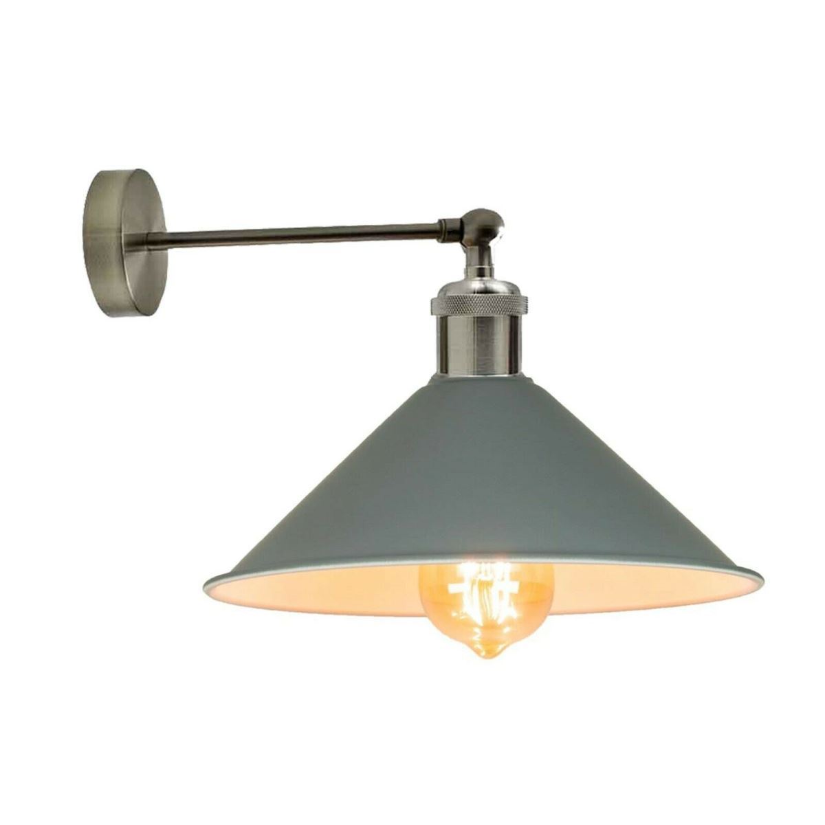 Industrial grey wall lamp with adjustable cone shade, perfect for vintage decor.