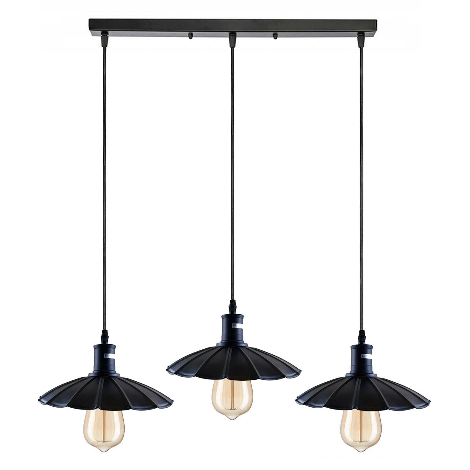 Industrial Hanging Ceiling Flower Pendant Light in black metal with PVC cable, showcasing its elegant design and adjustable height.