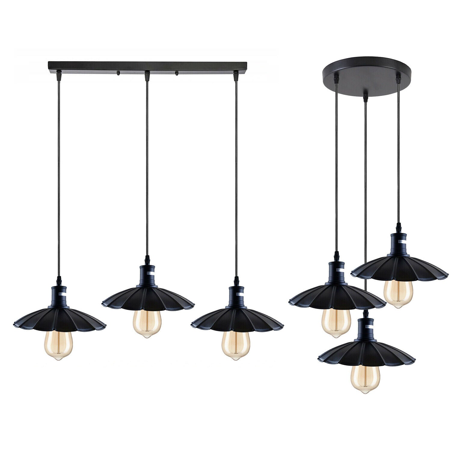 Industrial Hanging Ceiling Flower Pendant Light in black metal with PVC cable, showcasing its elegant design and adjustable height.