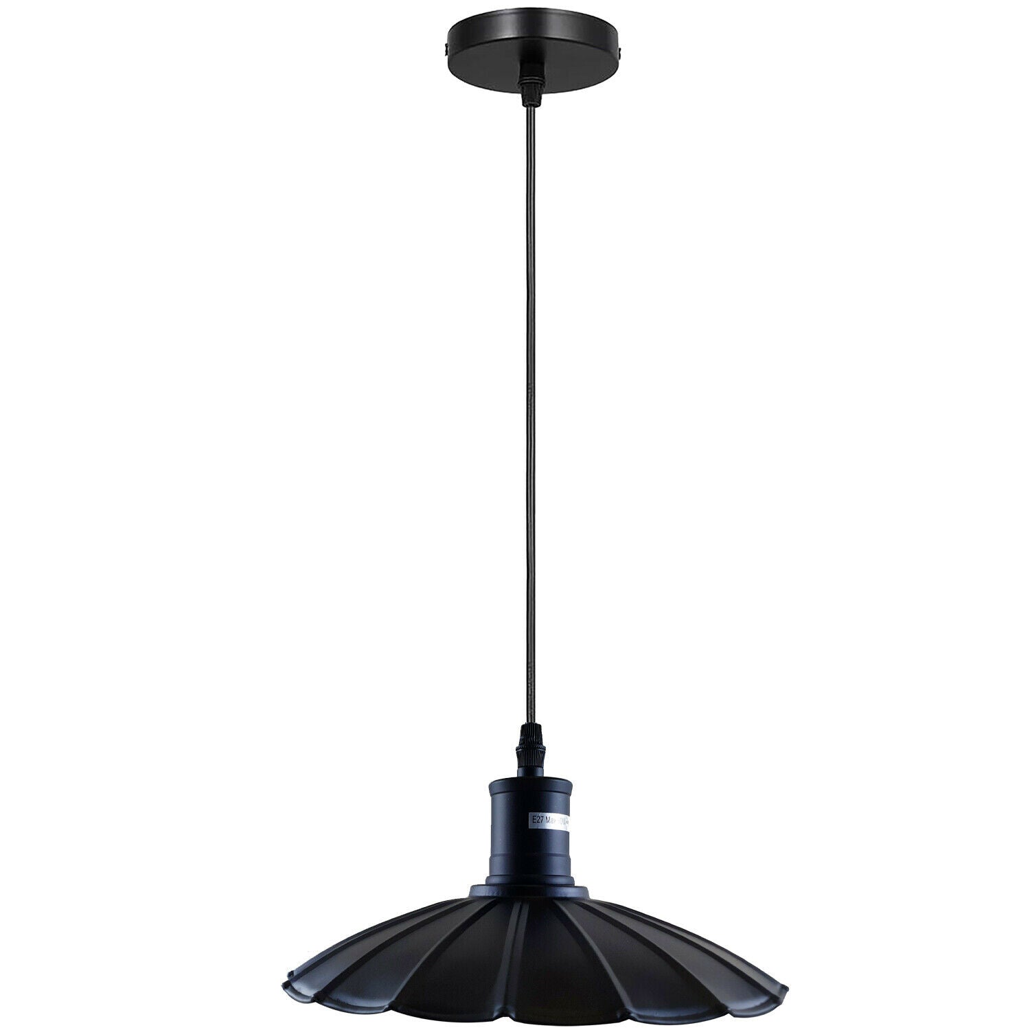 Industrial Hanging Ceiling Flower Pendant Light in black metal with PVC cable, showcasing its elegant design and adjustable height.