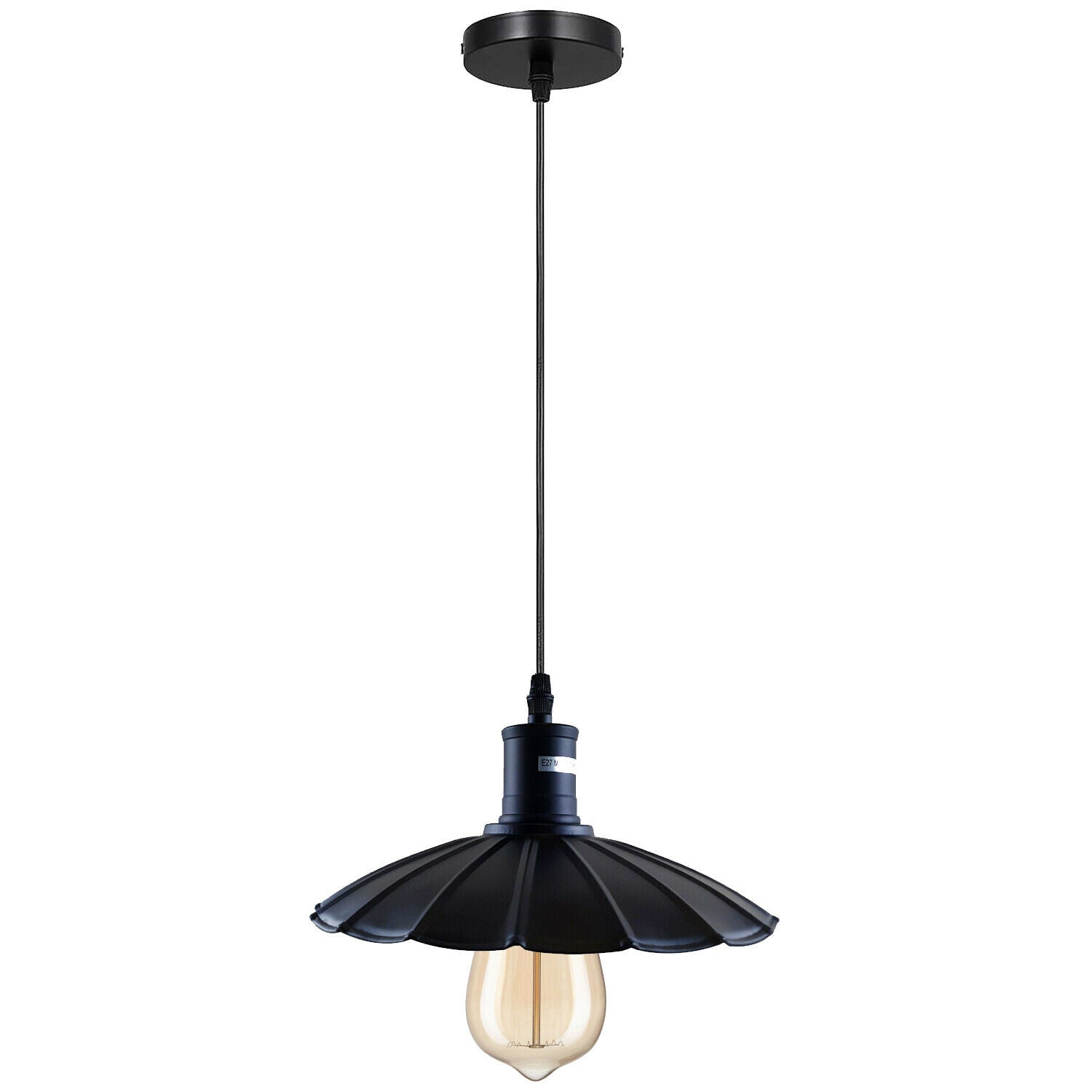 Industrial Hanging Ceiling Flower Pendant Light in black metal with PVC cable, showcasing its elegant design and adjustable height.