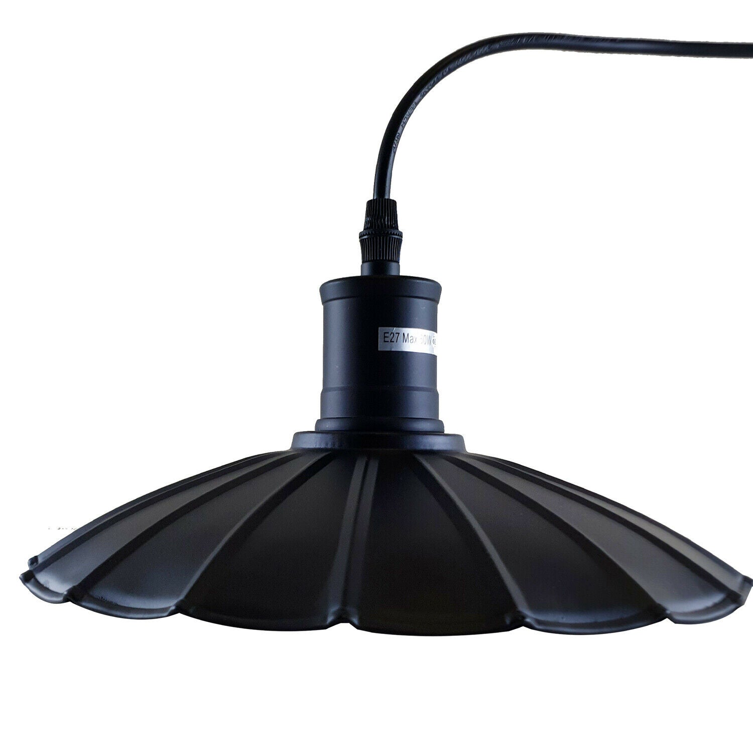 Industrial Hanging Ceiling Flower Pendant Light in black metal with PVC cable, showcasing its elegant design and adjustable height.