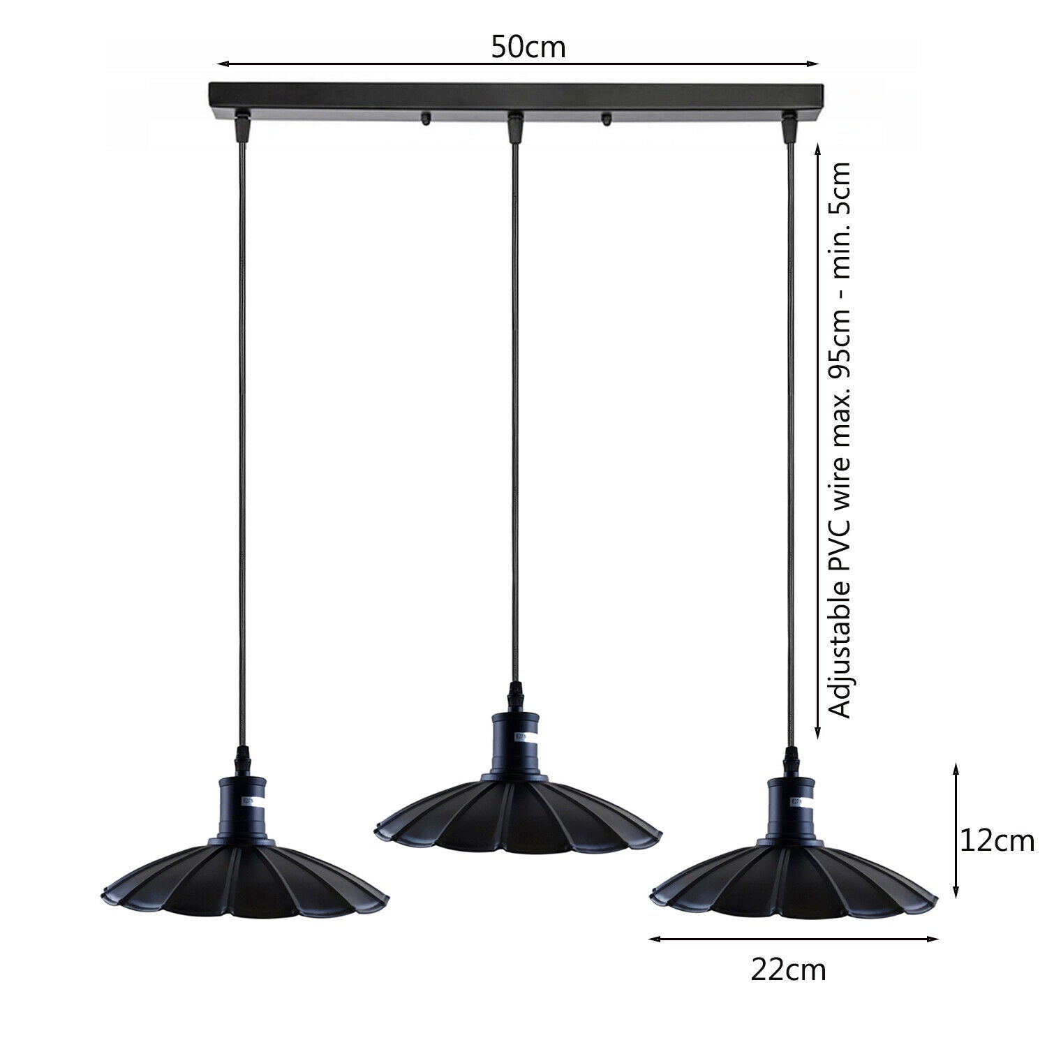 Industrial Hanging Ceiling Flower Pendant Light in black metal with PVC cable, showcasing its elegant design and adjustable height.