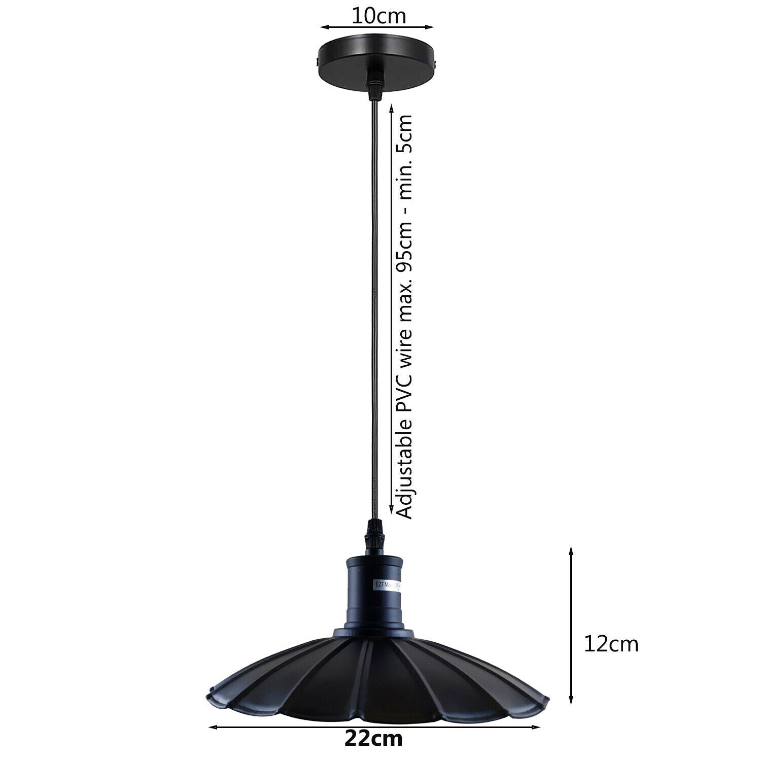 Industrial Hanging Ceiling Flower Pendant Light in black metal with PVC cable, showcasing its elegant design and adjustable height.