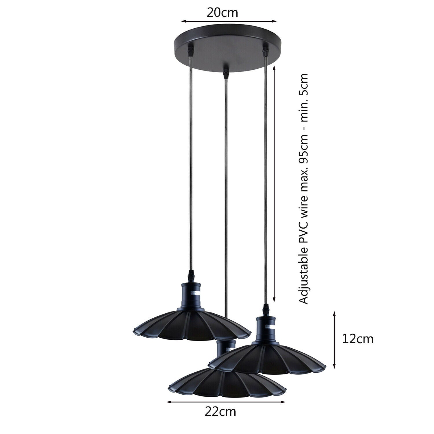 Industrial Hanging Ceiling Flower Pendant Light in black metal with PVC cable, showcasing its elegant design and adjustable height.