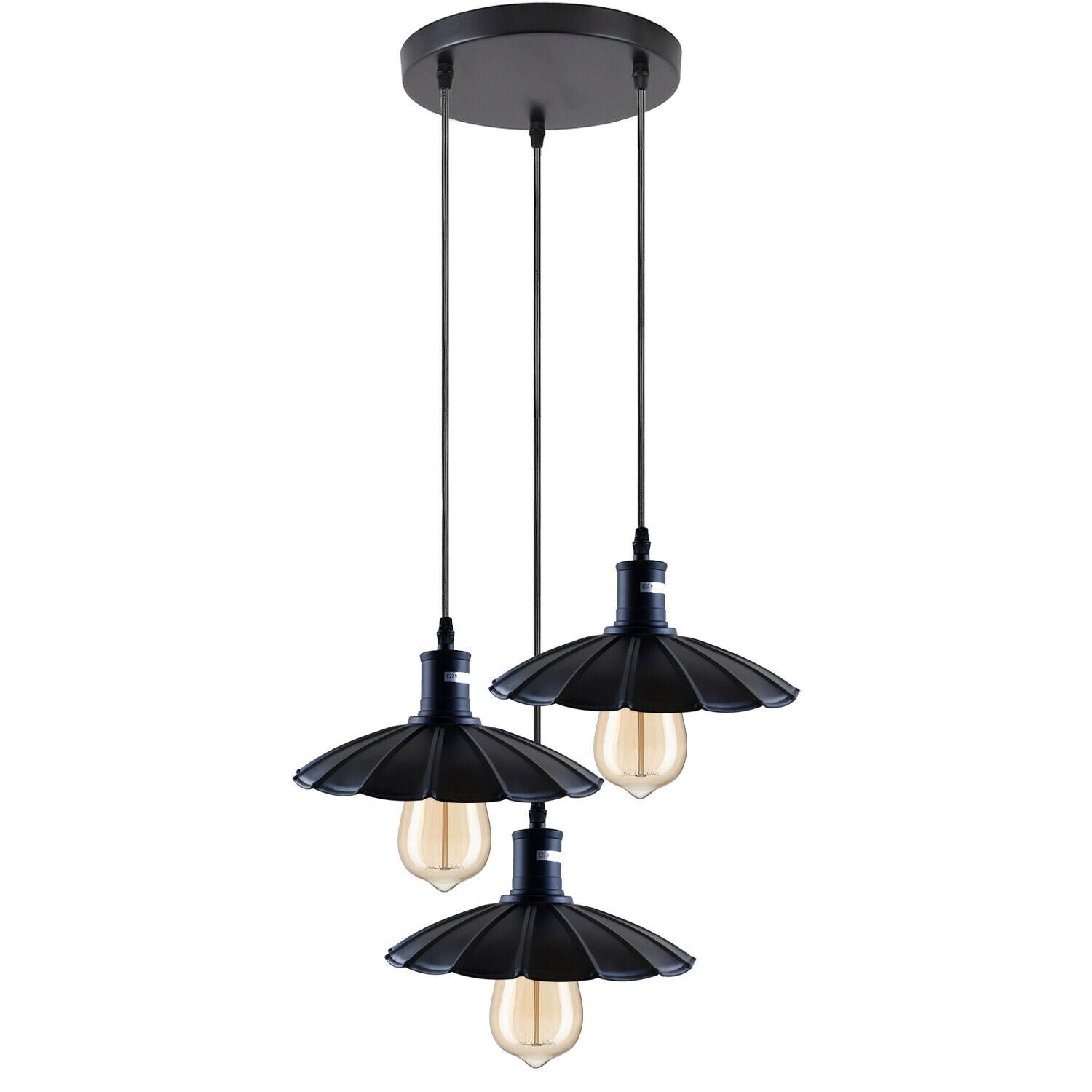 Industrial Hanging Ceiling Flower Pendant Light in black metal with PVC cable, showcasing its elegant design and adjustable height.