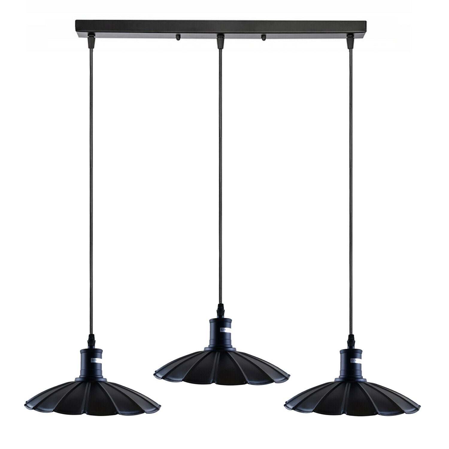 Industrial Hanging Ceiling Flower Pendant Light in black metal with PVC cable, showcasing its elegant design and adjustable height.