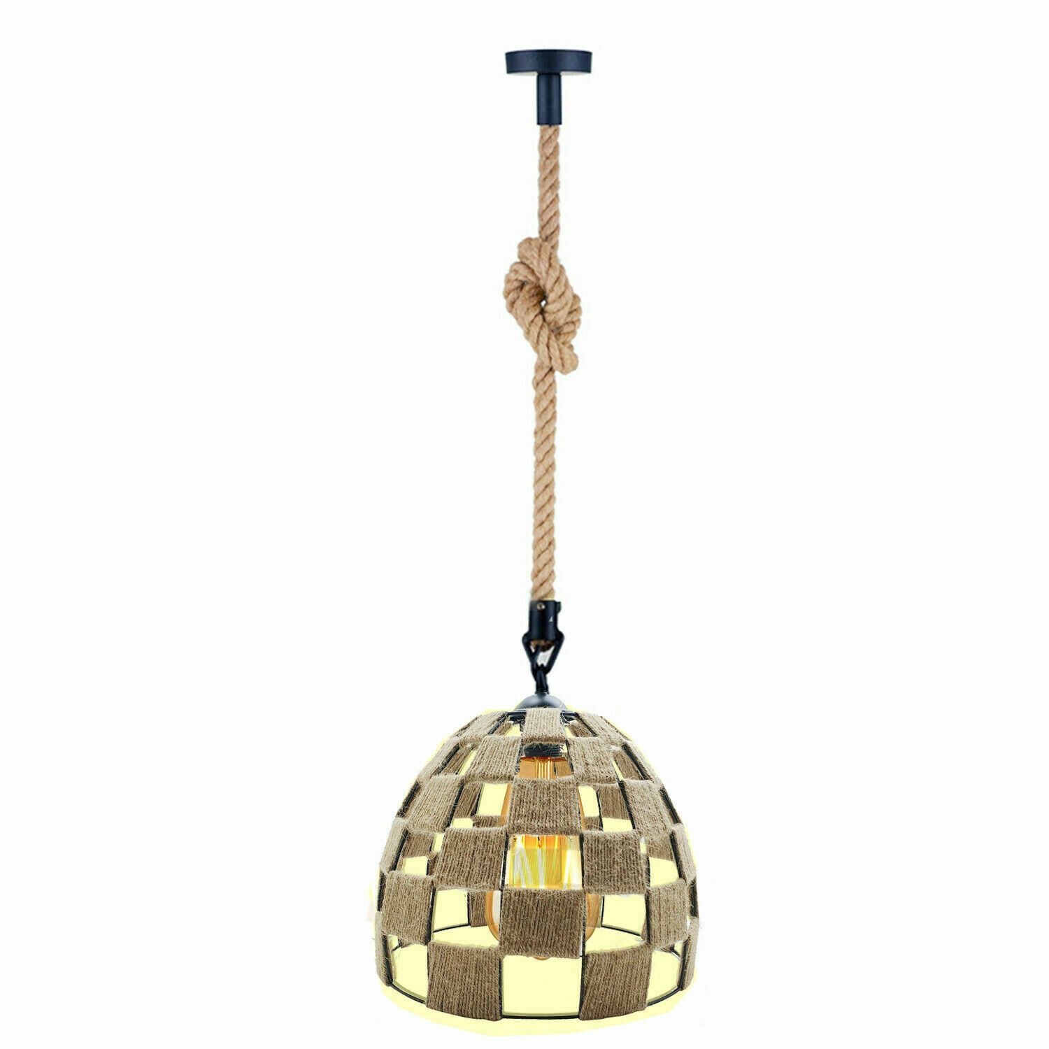 Industrial Hemp Rope Pendant Light showcasing a rustic design with a hemp rope shade and Edison-style bulb.