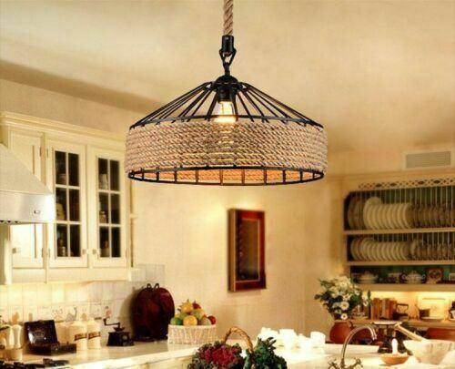 Industrial Hemp Rope Pendant Light showcasing a rustic design with a hemp rope shade and Edison-style bulb.