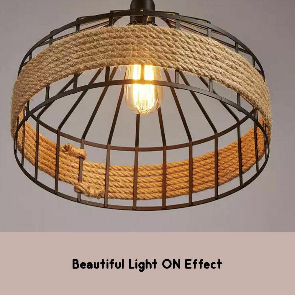 Industrial Hemp Rope Pendant Light showcasing a rustic design with a hemp rope shade and Edison-style bulb.