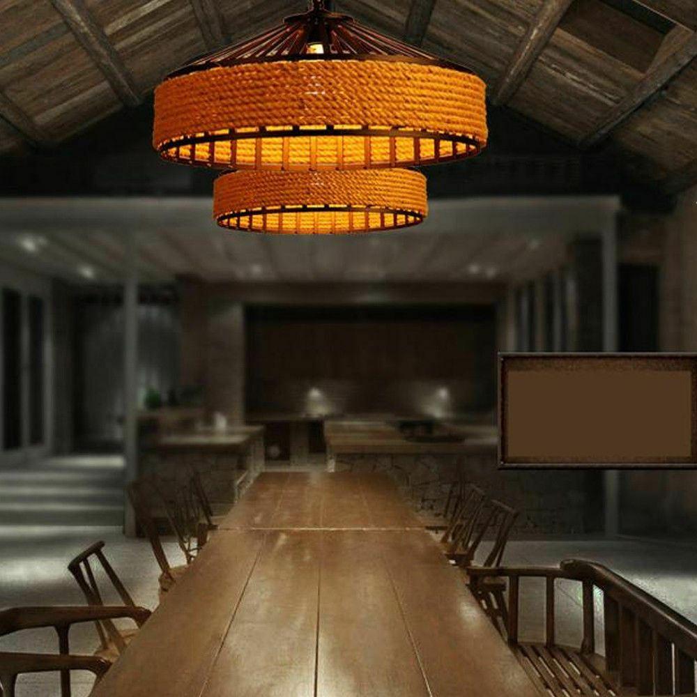 Industrial Hemp Rope Pendant Light showcasing a rustic design with a hemp rope shade and Edison-style bulb.