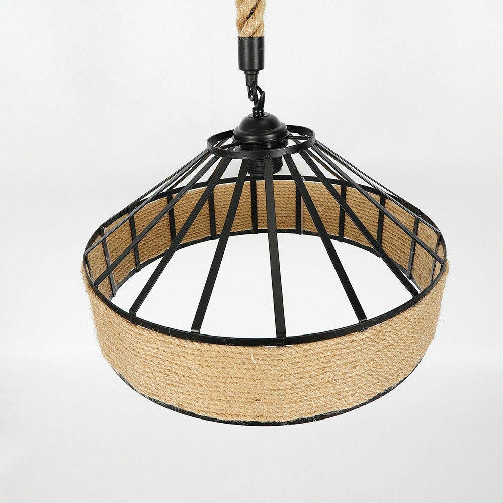 Industrial Hemp Rope Pendant Light showcasing a rustic design with a hemp rope shade and Edison-style bulb.