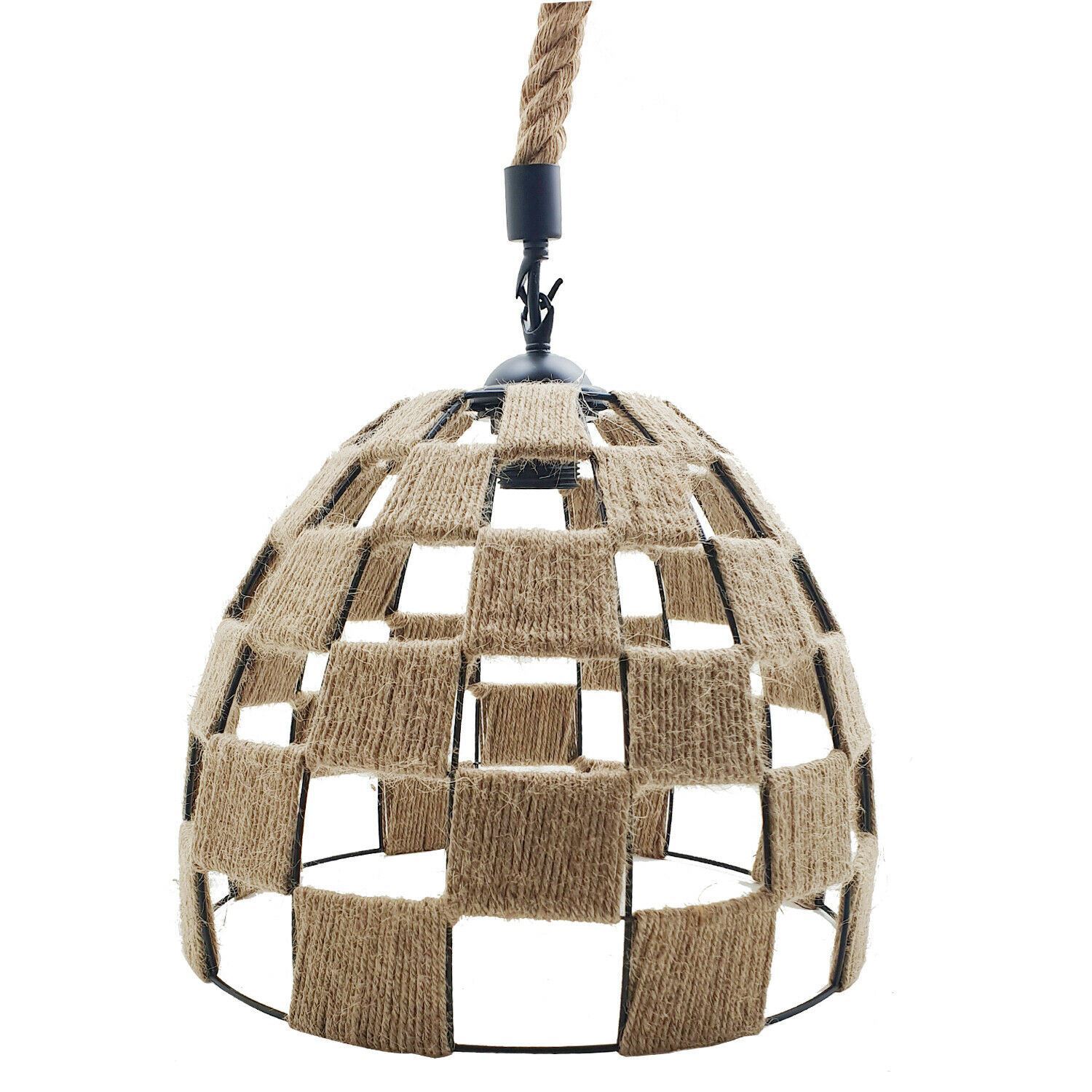 Industrial Hemp Rope Pendant Light showcasing a rustic design with a hemp rope shade and Edison-style bulb.