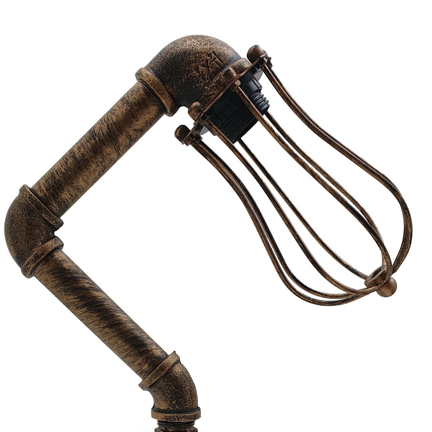 Industrial Iron Water Pipe Table Lamp with a wire cage, showcasing rustic design and multiple color options.