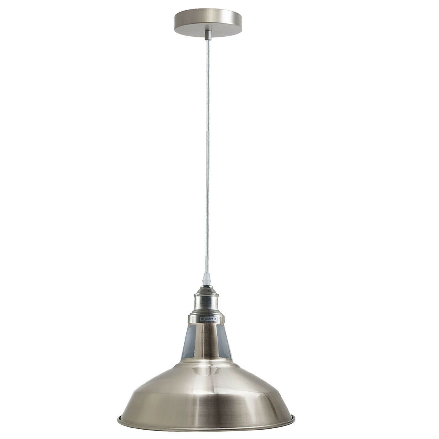 Industrial Light Barn Pendant Lighting in satin nickel finish, showcasing a retro loft style design, perfect for modern interiors.