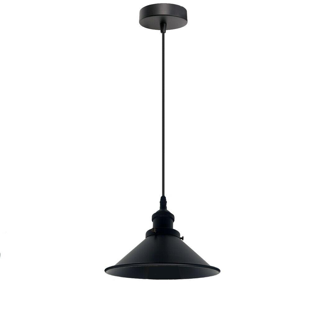 Industrial Light Shades Loft Style Metal Ceiling Pendant featuring a retro industrial design with a black metal lampshade and adjustable cable.