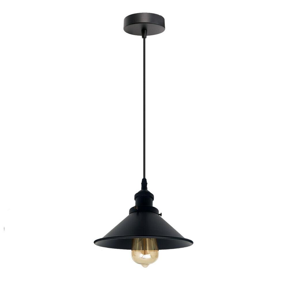 Industrial Light Shades Loft Style Metal Ceiling Pendant featuring a retro industrial design with a black metal lampshade and adjustable cable.