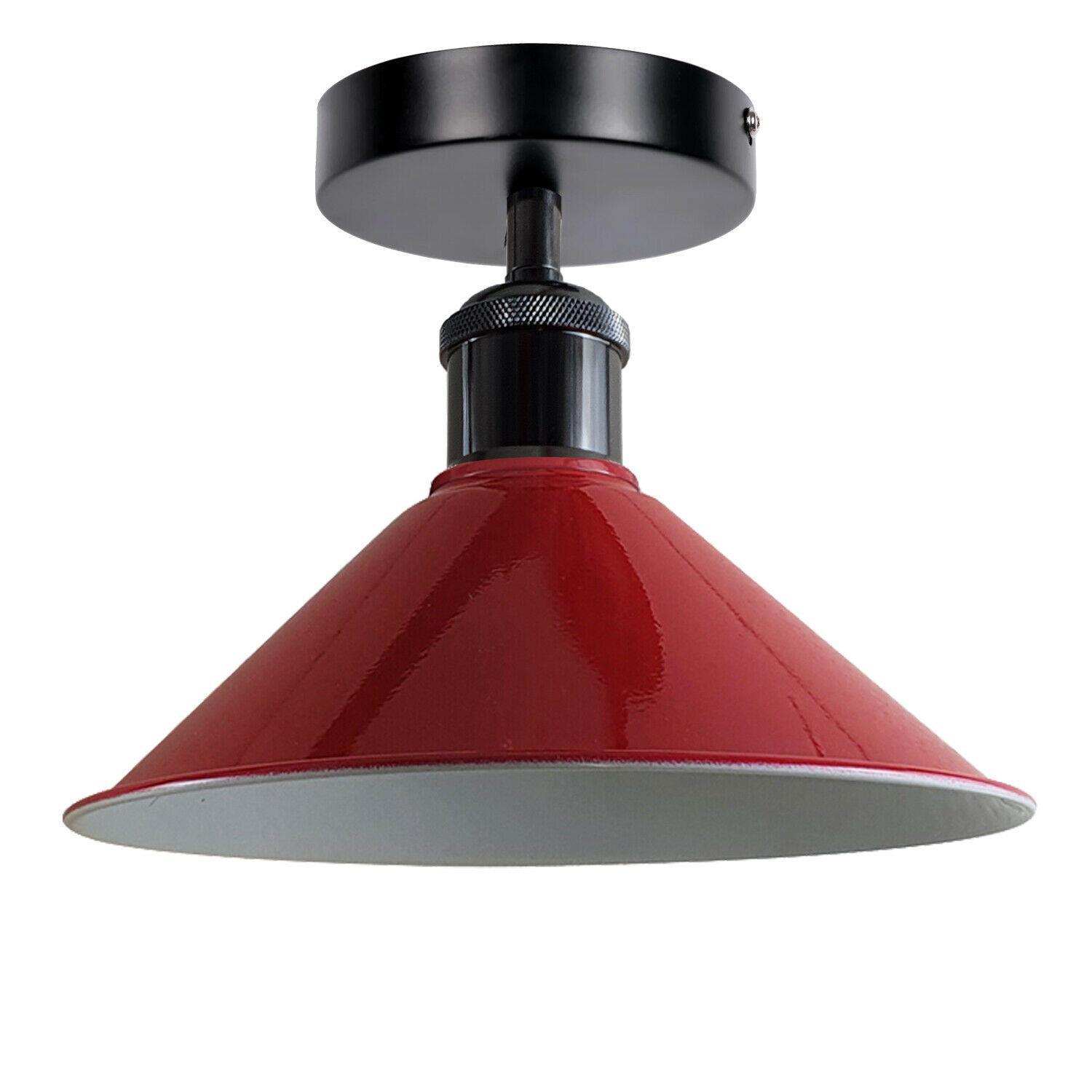 Industrial pendant lighting with a metal ceiling shade, available in multiple colors, perfect for modern living rooms.