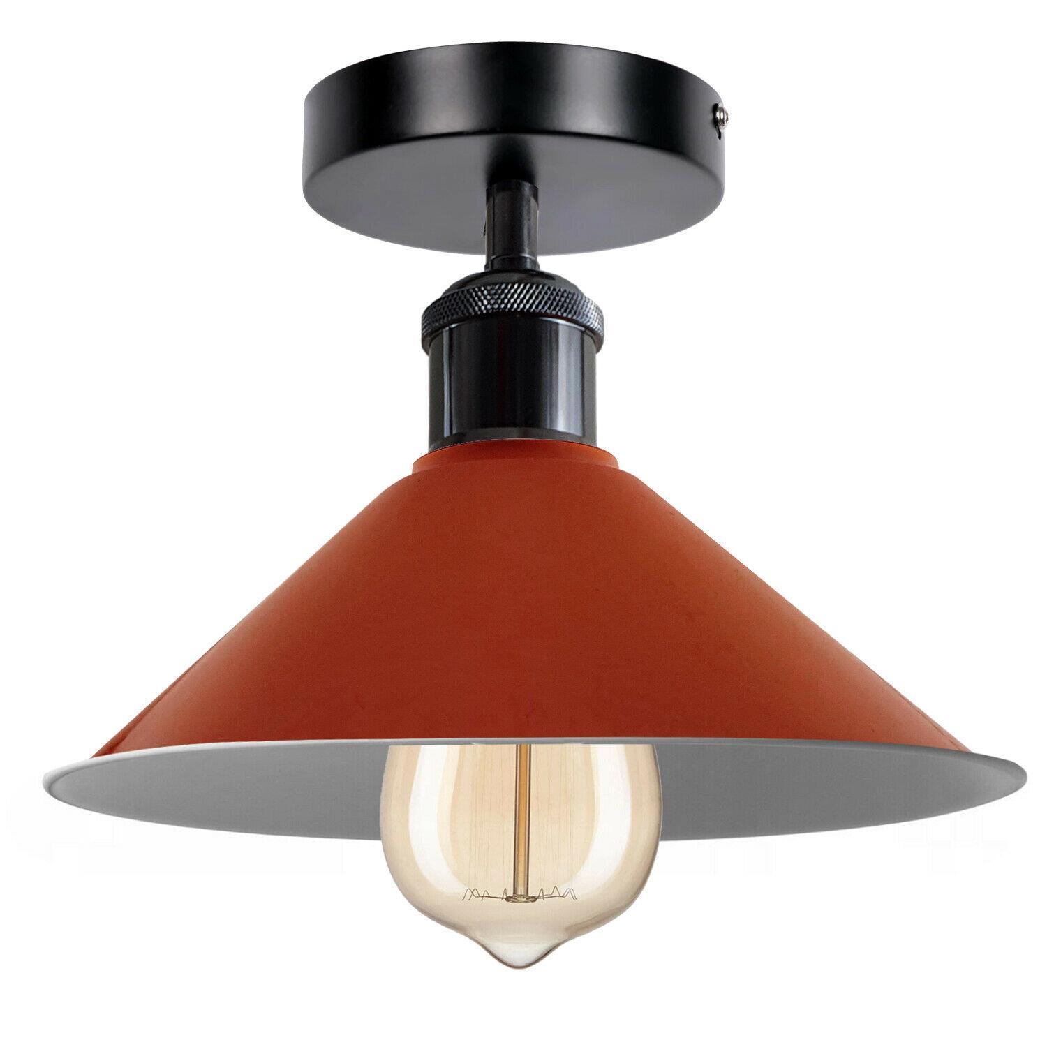 Industrial pendant lighting with a metal ceiling shade, available in multiple colors, perfect for modern living rooms.