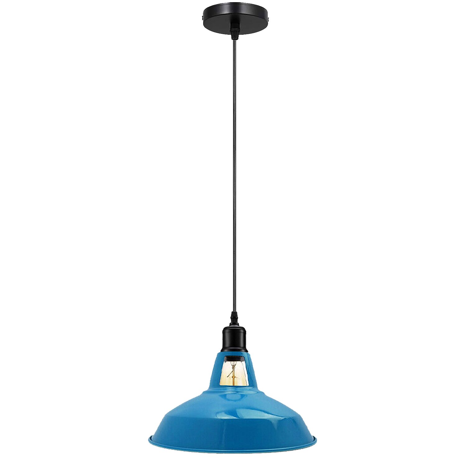 Industrial Metal Barn Pendant Light in Blue, showcasing its stylish design and metal finish, perfect for home and commercial use.