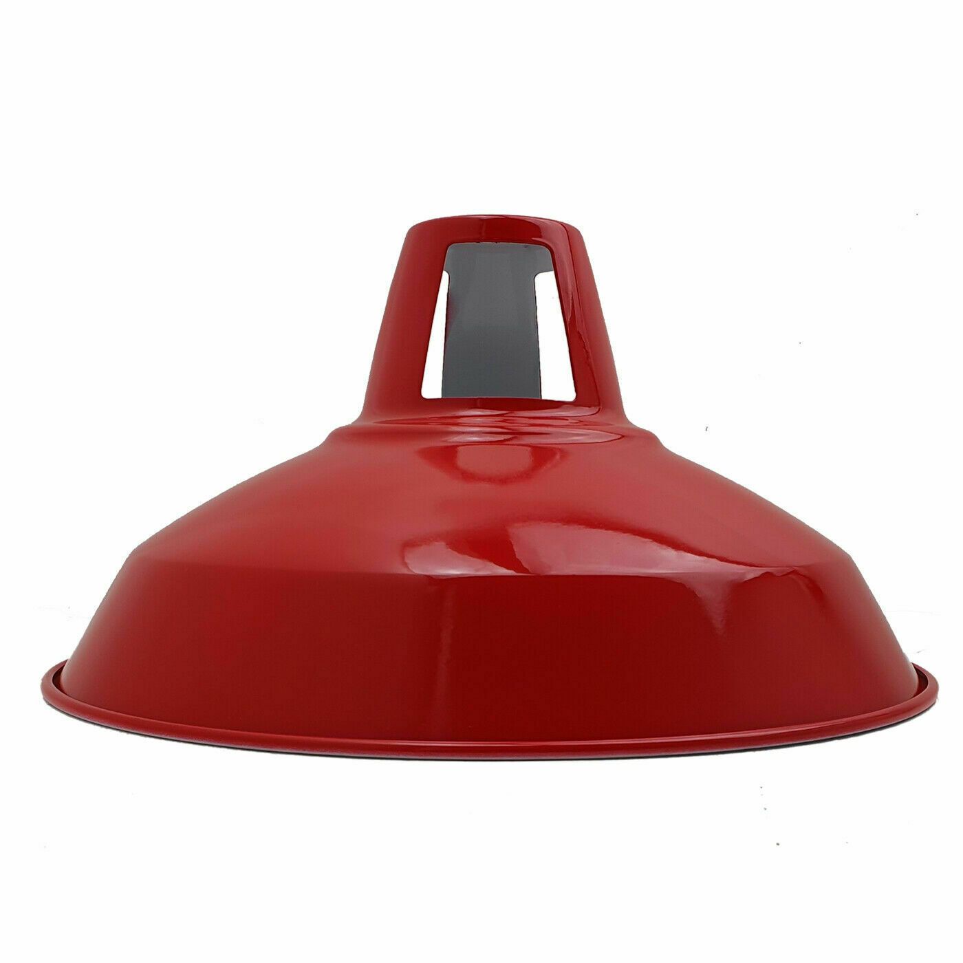 Industrial Metal Ceiling Pendant Light Shade in glossy red finish, showcasing a contemporary design suitable for various interiors.