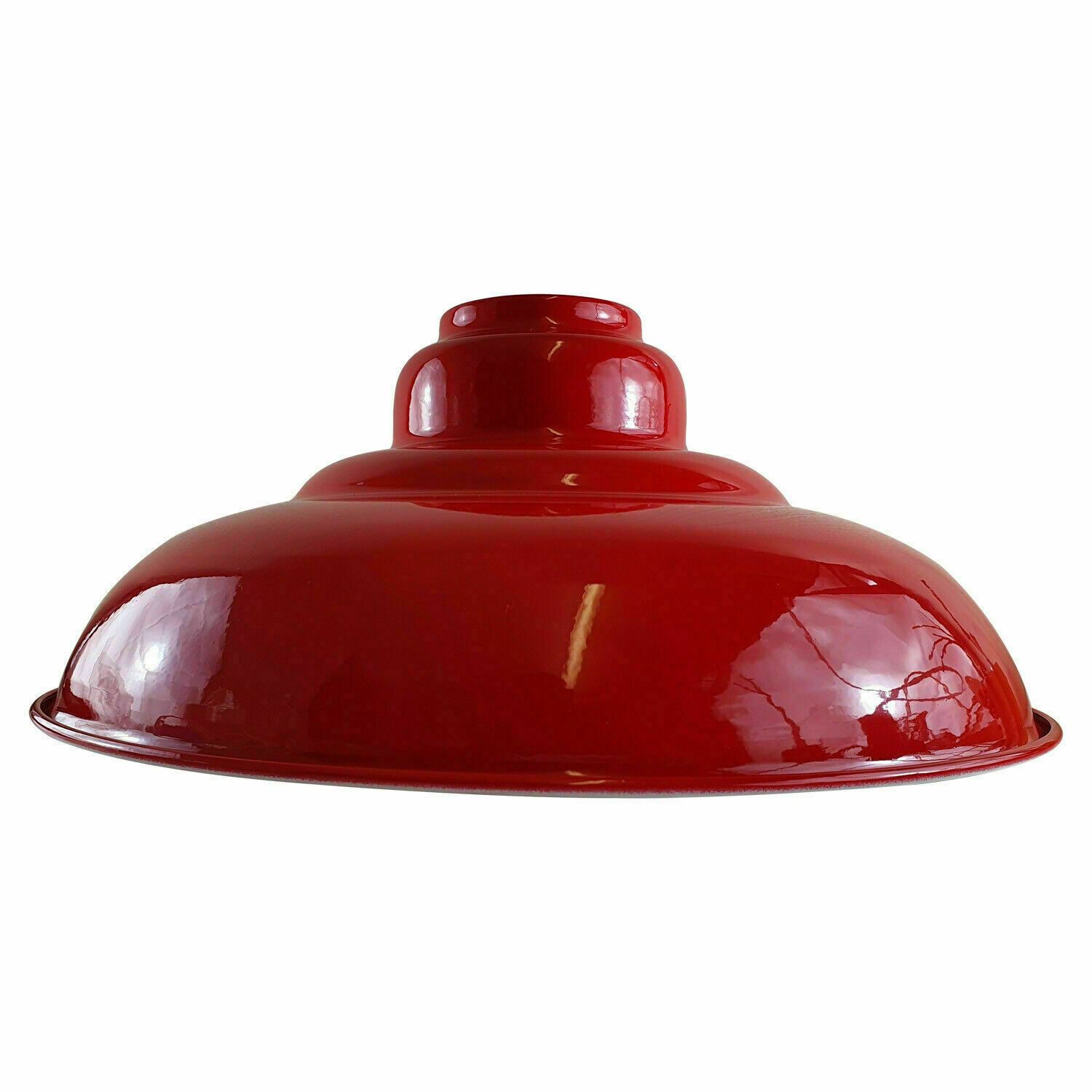 Industrial Metal Ceiling Pendant Light Shade in glossy red finish, showcasing a contemporary design suitable for various interiors.