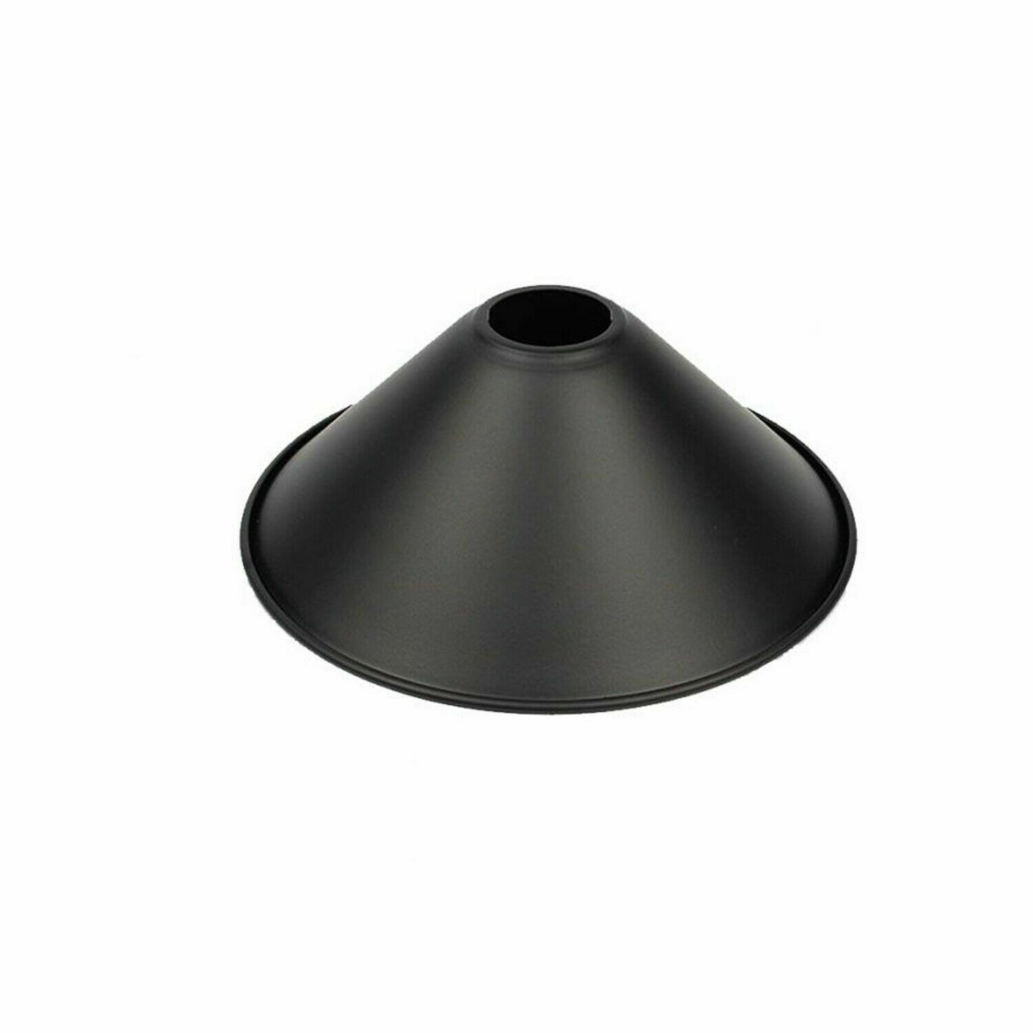 Industrial Metal Cone Ceiling Lamp Shade in various colors including black, brushed copper, brushed silver, brushed brass, and rustic red, showcasing a modern design.