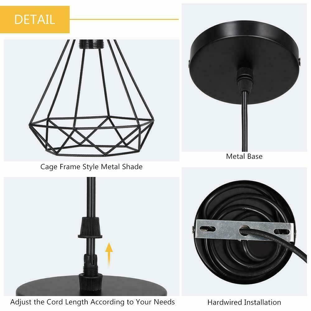 Industrial Metal Geometric Cage Pendant Light in black, showcasing its unique geometric design and durable metal construction.