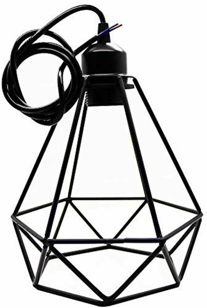 Industrial Metal Geometric Cage Pendant Light in black, showcasing its unique geometric design and durable metal construction.