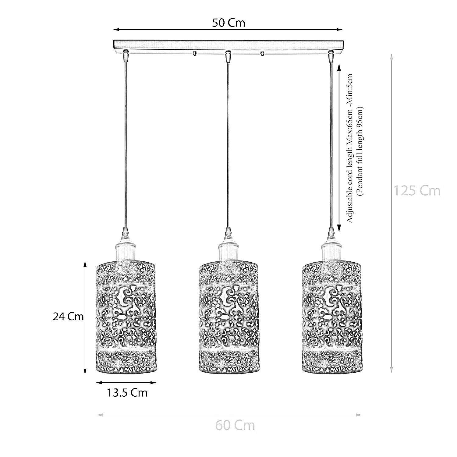 Industrial Modern 3 Way Retro Brushed Silver Cage Ceiling Hanging light with three E27 lamp holders and a stylish vintage design.