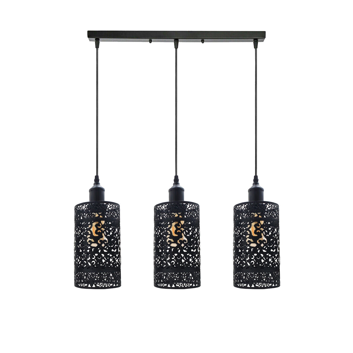 Industrial Modern 3 Way Retro Brushed Silver Cage Ceiling Hanging light with three E27 lamp holders and a stylish vintage design.