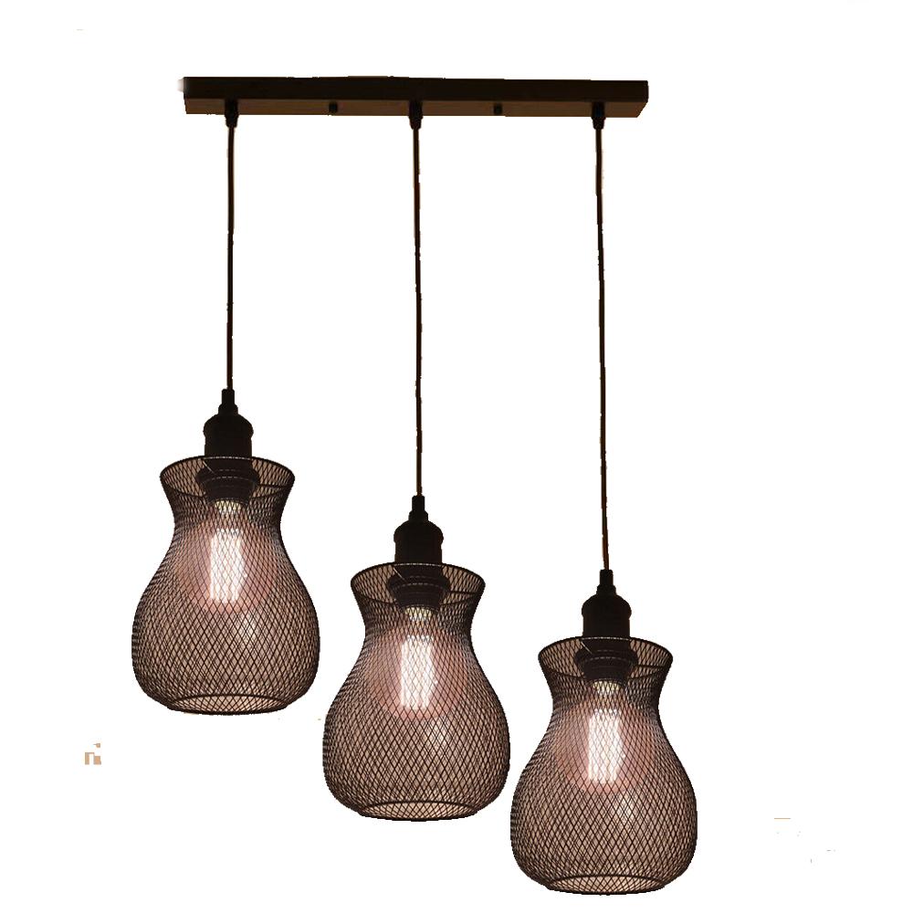 Industrial Modern Vintage Triple Ceiling Pendant Lights with three light holders and black metal finish, ideal for home and commercial use.