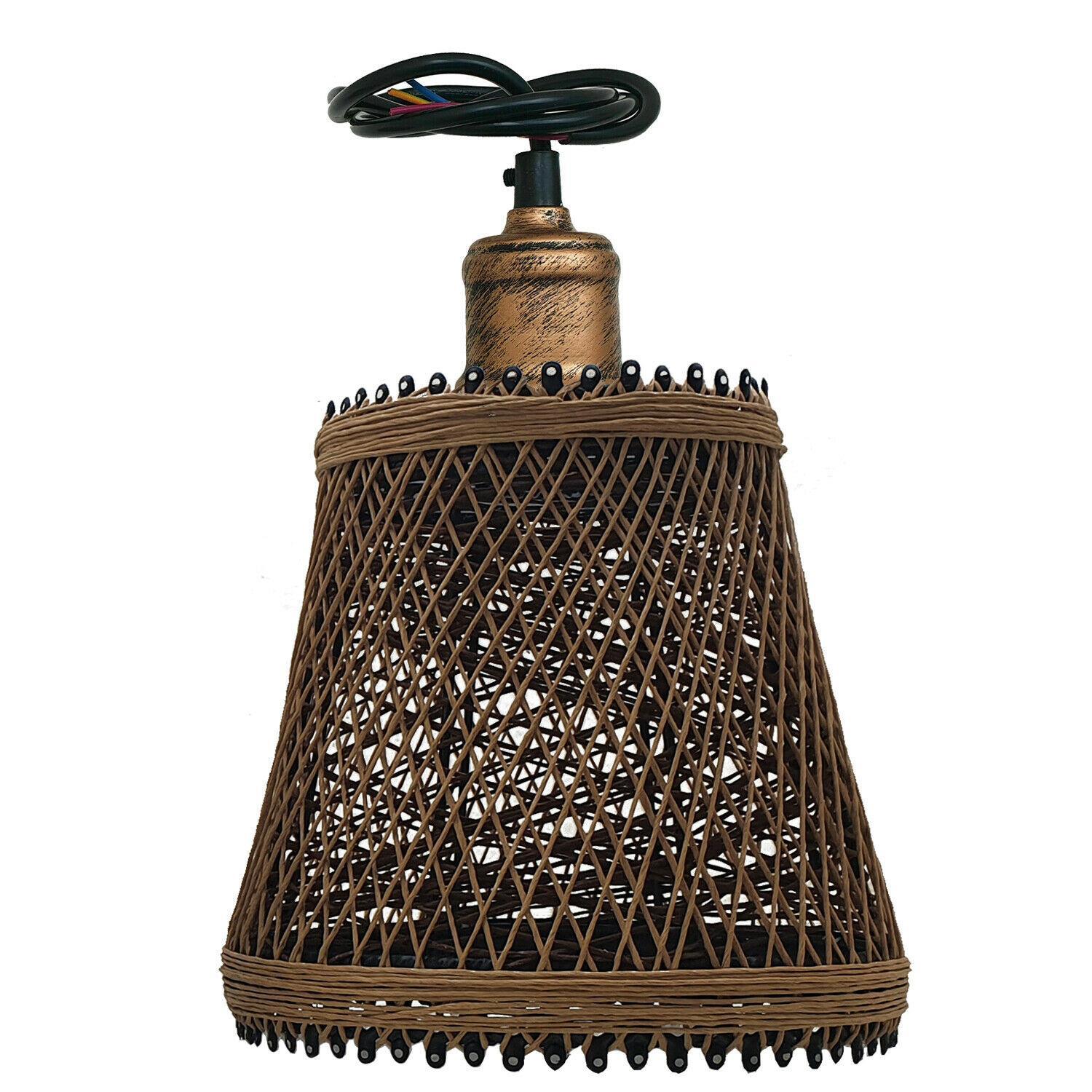 Industrial Rattan Wicker Design Chandelier in Brown, featuring a stylish wicker pattern and three light holders, perfect for home decor.