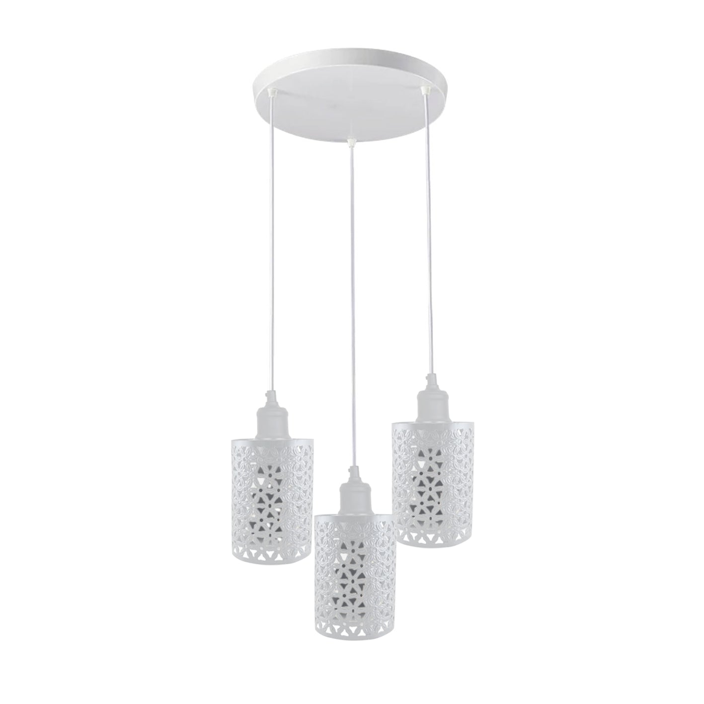 Industrial Retro 3 Way metallic Round Ceiling Pendant Lamp Shade featuring three metallic barrel cages and adjustable cables.