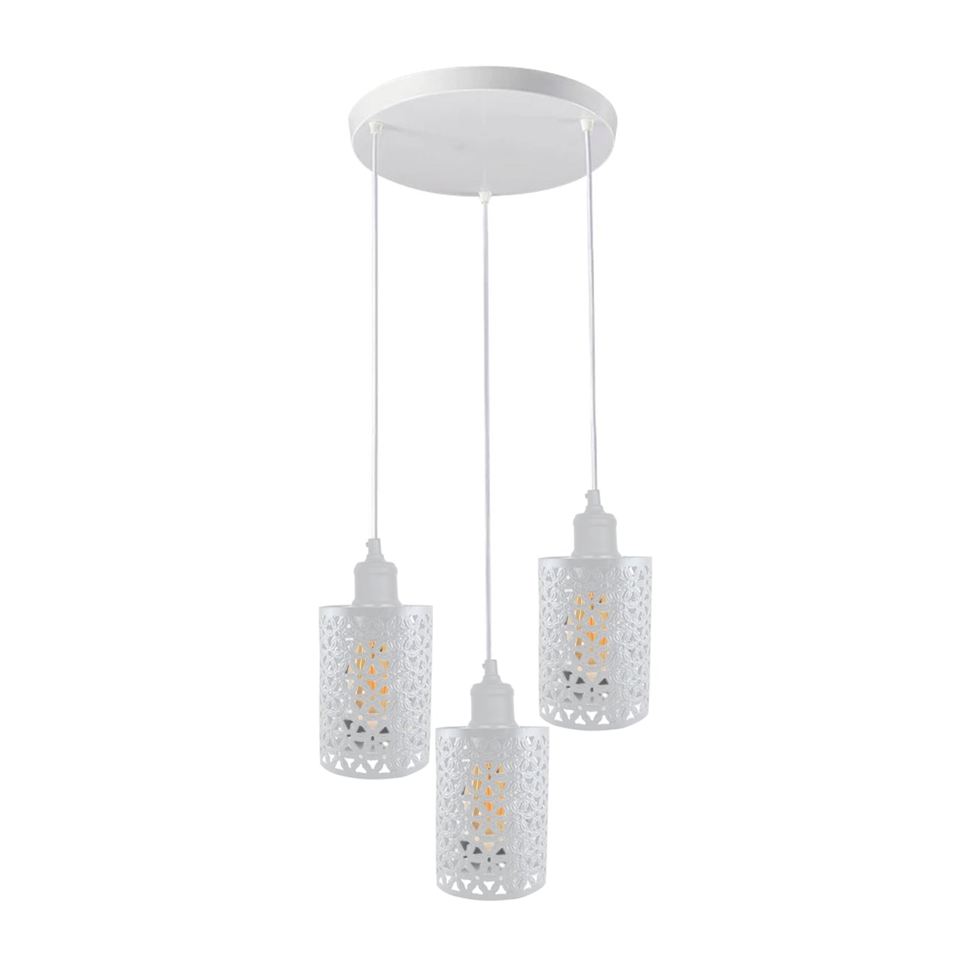 Industrial Retro 3 Way metallic Round Ceiling Pendant Lamp Shade featuring three metallic barrel cages and adjustable cables.