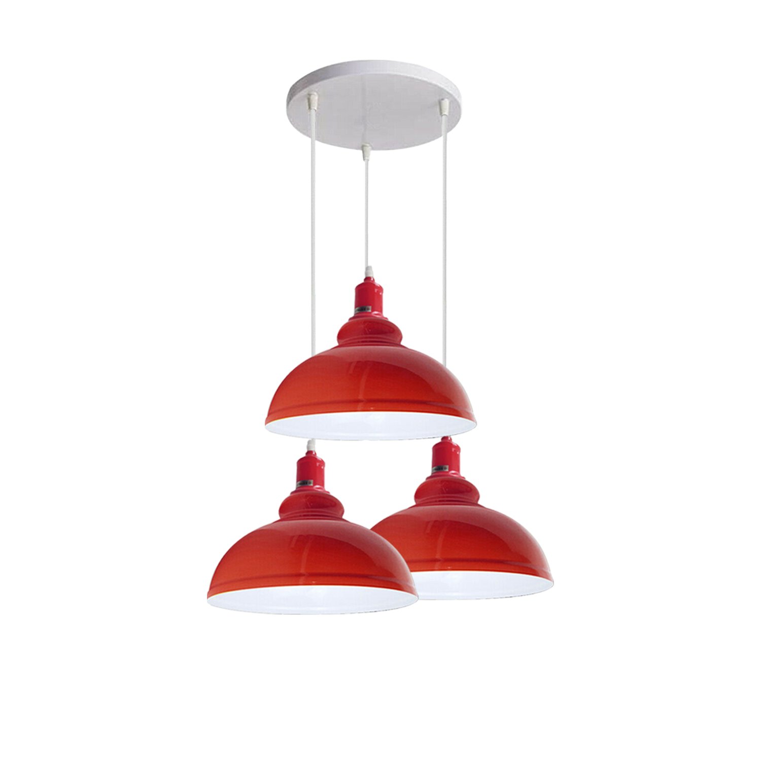 Industrial Retro Pendant Light Shade in red, featuring three light holders and metal construction, perfect for stylish home decor.