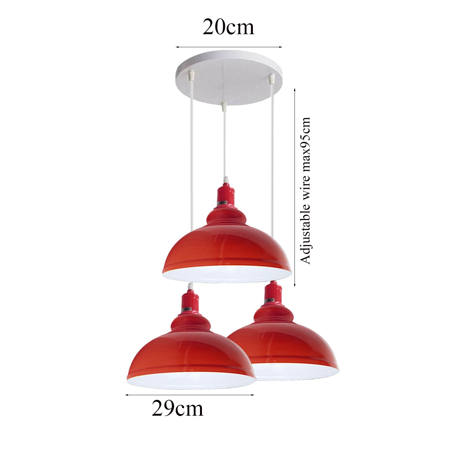 Industrial Retro Pendant Light Shade in red, featuring three light holders and metal construction, perfect for stylish home decor.