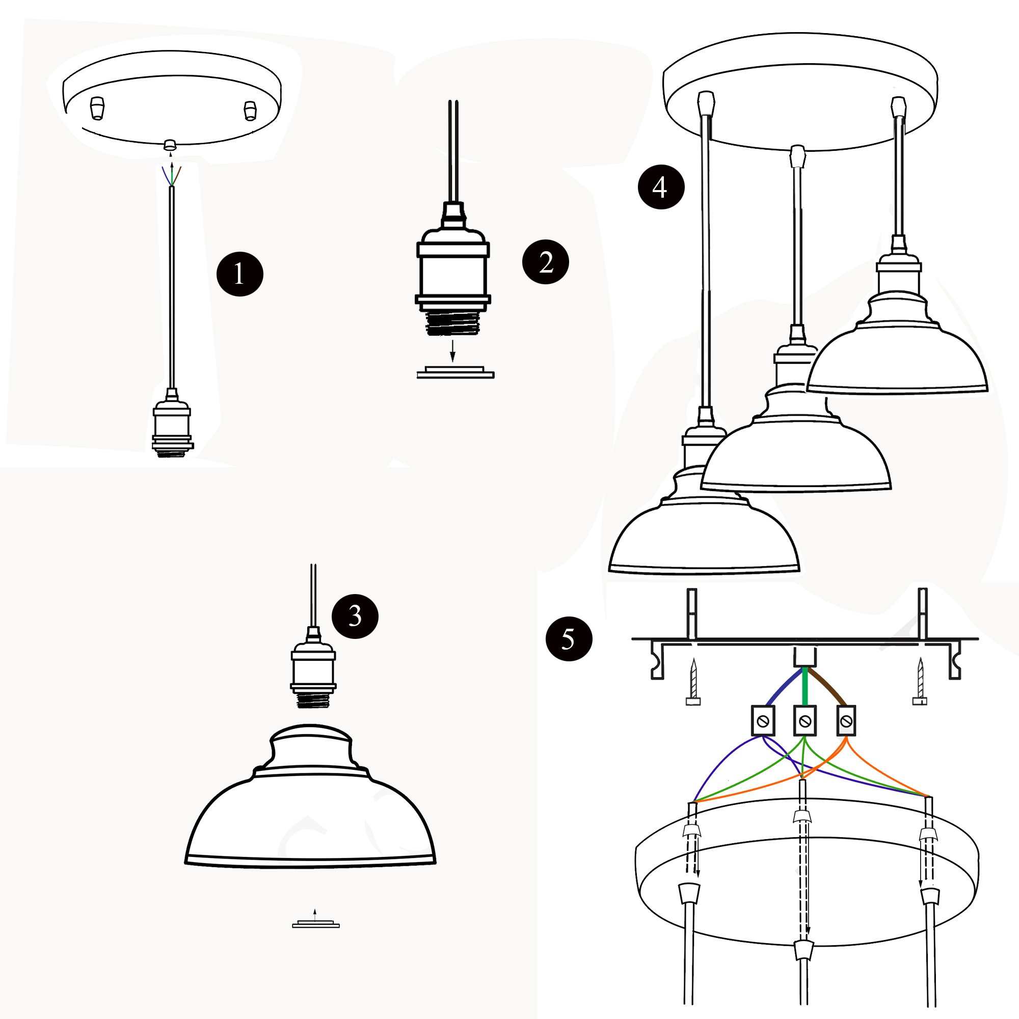 Industrial Retro Pendant Light Shade in red, featuring three light holders and metal construction, perfect for stylish home decor.