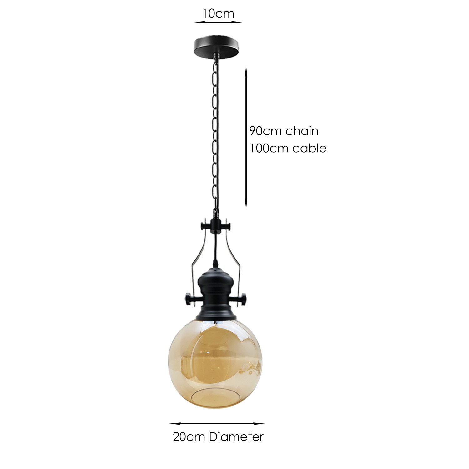 Industrial Retro Pendant Light with amber glass shade and metal cage, perfect for vintage decor.