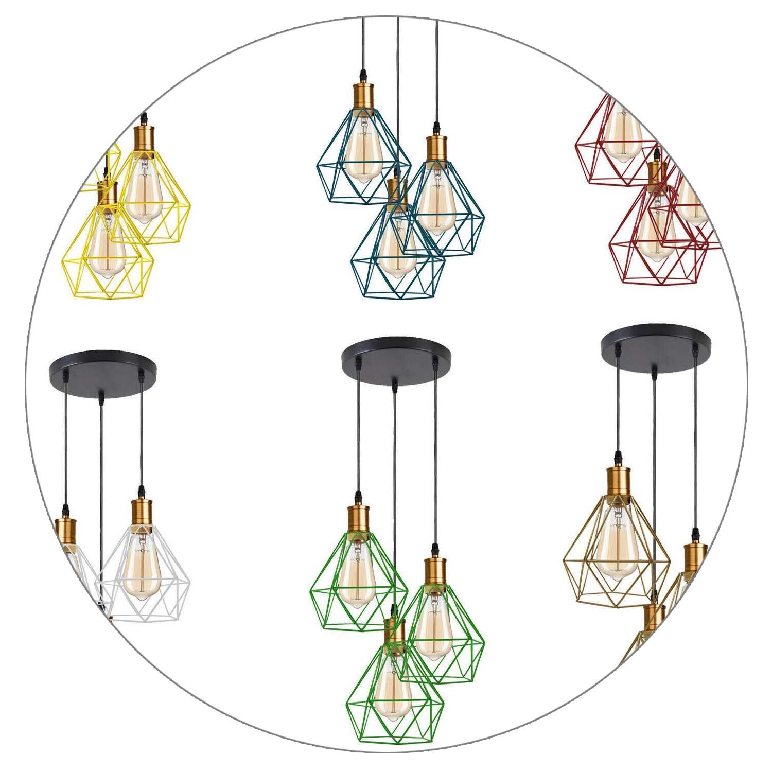 Industrial Retro style 3-Light Pendant lights with adjustable cords in various colors, showcasing a unique design suitable for home and commercial use.