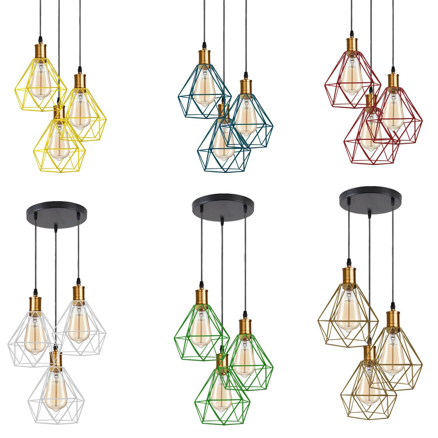 Industrial Retro style 3-Light Pendant lights with adjustable cords in various colors, showcasing a unique design suitable for home and commercial use.