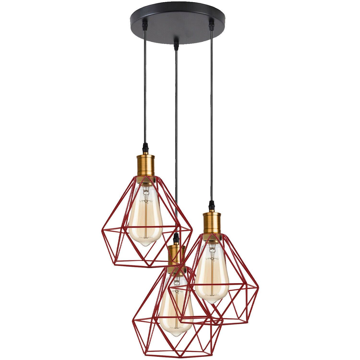 Industrial Retro style 3-Light Pendant lights with adjustable cords in various colors, showcasing a unique design suitable for home and commercial use.