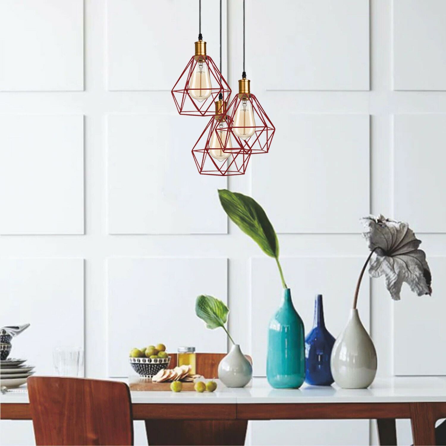 Industrial Retro style 3-Light Pendant lights with adjustable cords in various colors, showcasing a unique design suitable for home and commercial use.