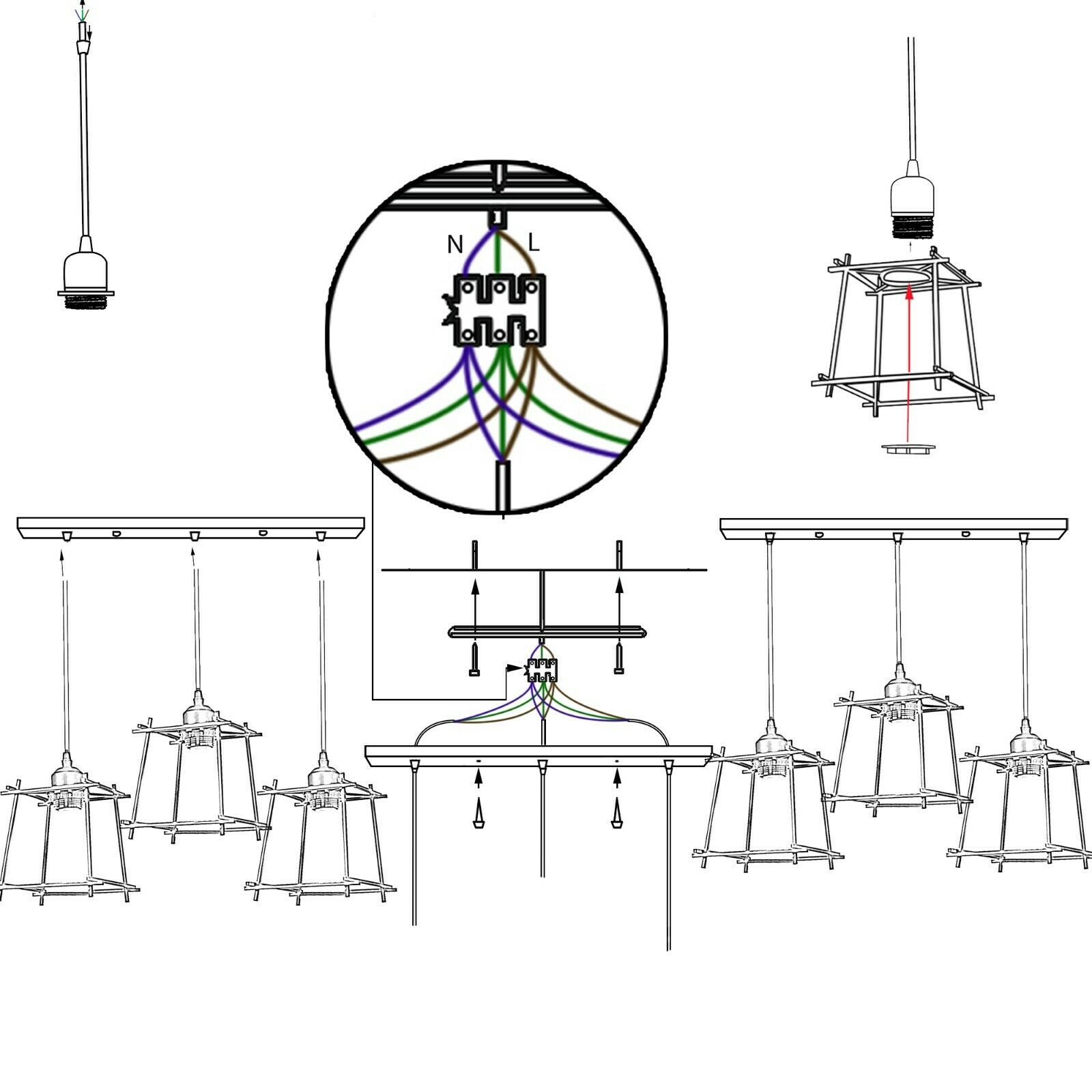 Industrial Square Wire Cage Ceiling Pendant Light with three light holders and black metal finish, perfect for modern decor.