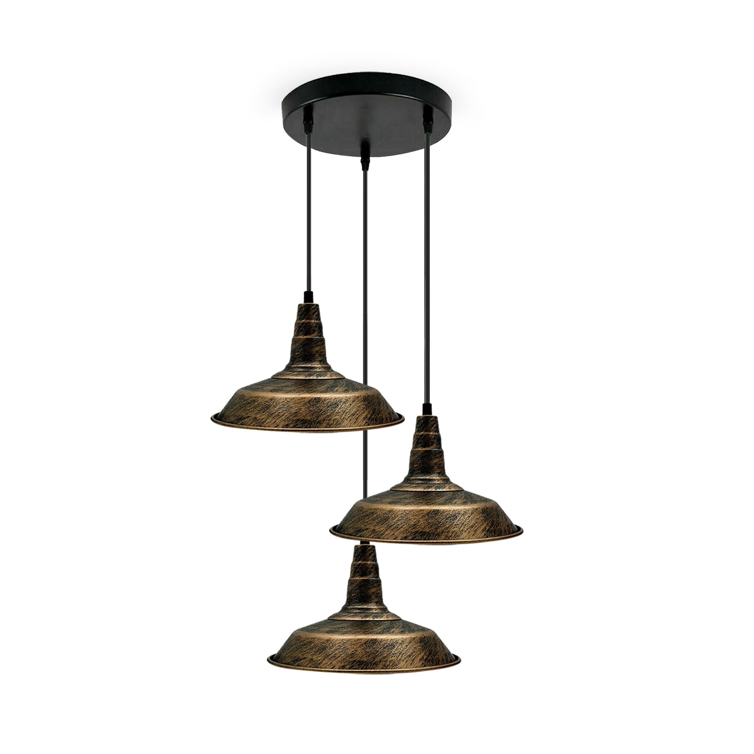 Industrial Vintage 3 Head Lights Pendant Round Ceiling Light in brushed copper and black, featuring three light holders and a stylish retro design.