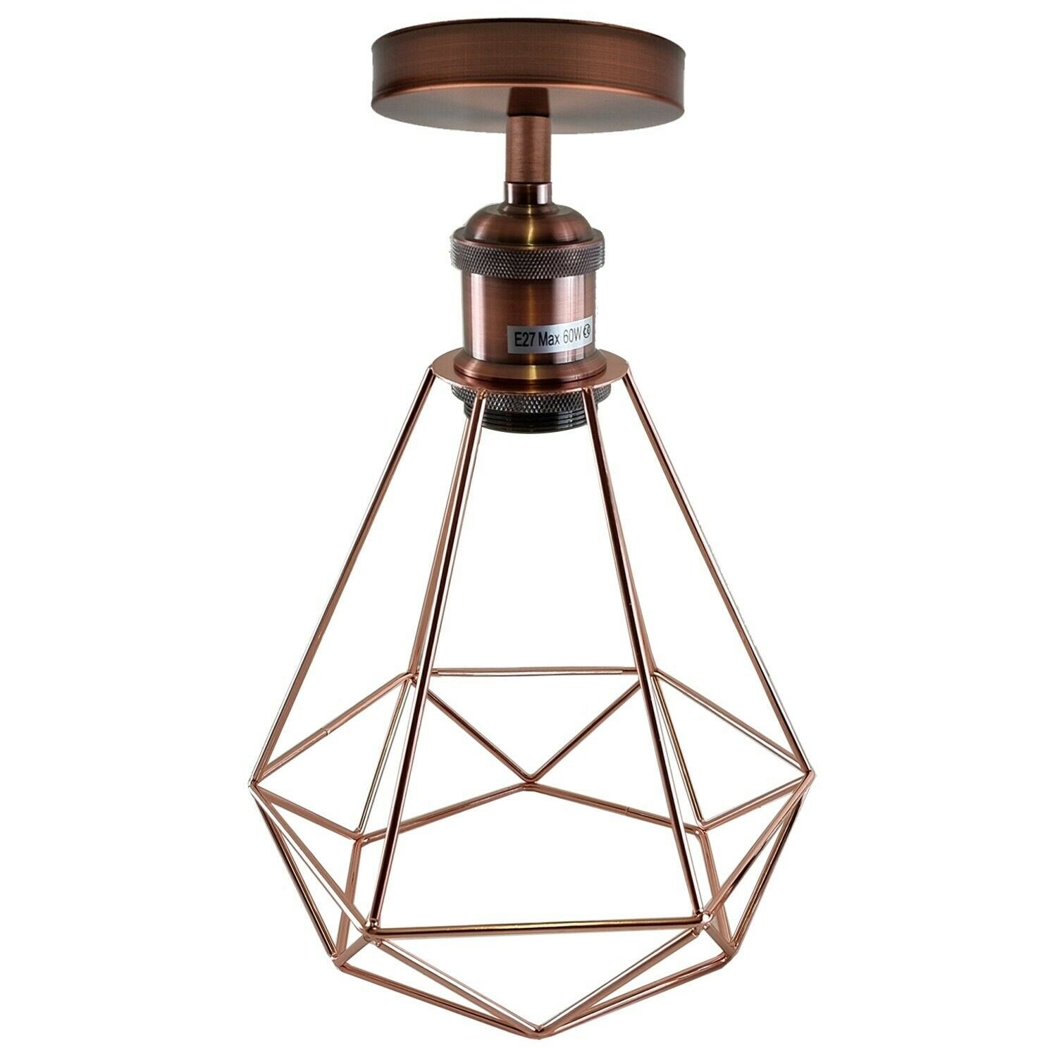 Industrial Vintage Ceiling Light with a modern cage design in rose gold and copper, showcasing its stylish and elegant appearance.